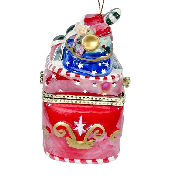 Vintage Mr. Christmas Musical Box Ornament Santa Sleigh Porcelain Hand-Painted - Picture 3 of 10